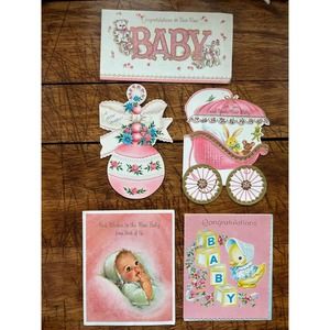 Lot of 5 'New Baby' Congratulation Greeting Cards, Vintage Greeting Cards